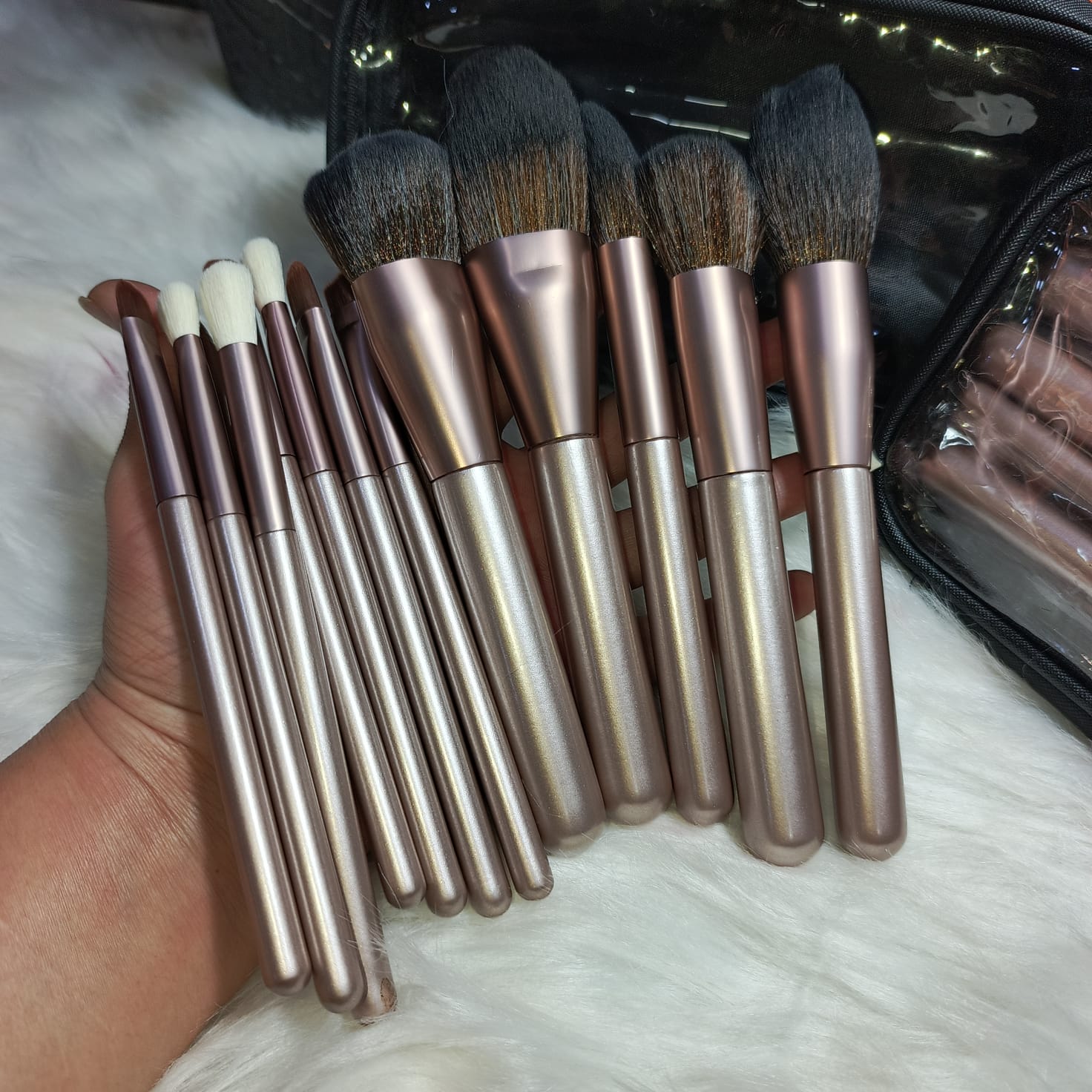 Premium Ultra-Soft Rose Gold Complete Face & Eye Makeup Brush Kit