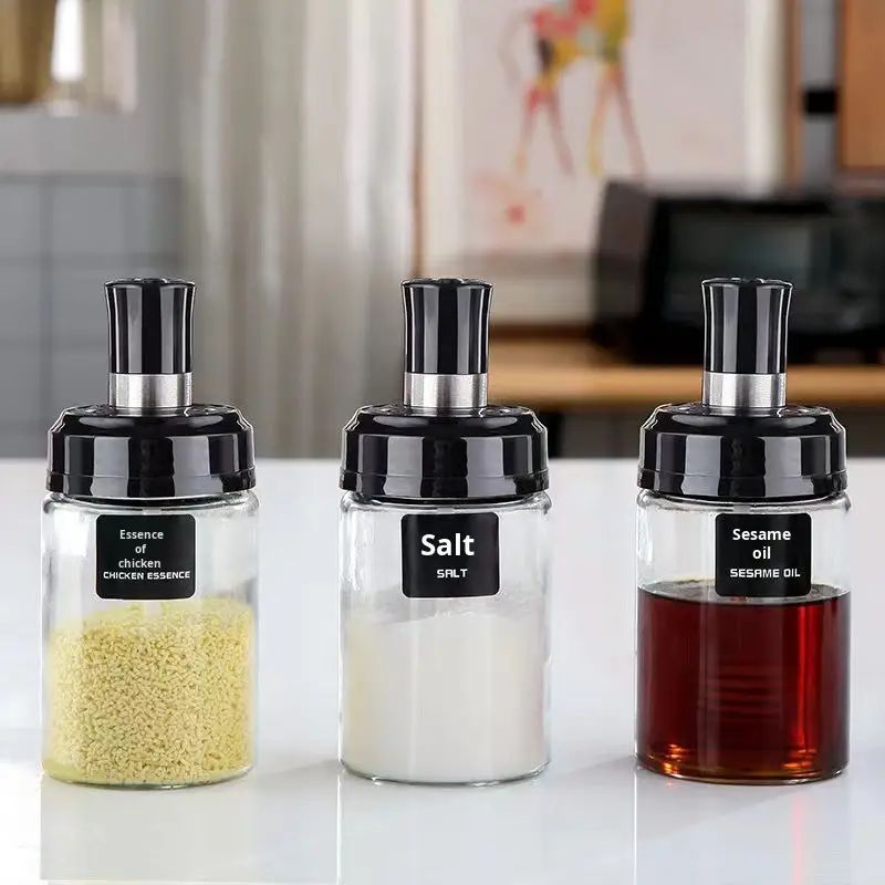 Oil And Vinegar Bottle And Spice Seasoning Jar With Spoon Pack Of 5pcs Set