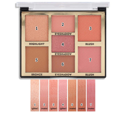 Miss Rose 7 Colors Blush Bright Shimmer Powder Professional Facial Highlight Palette