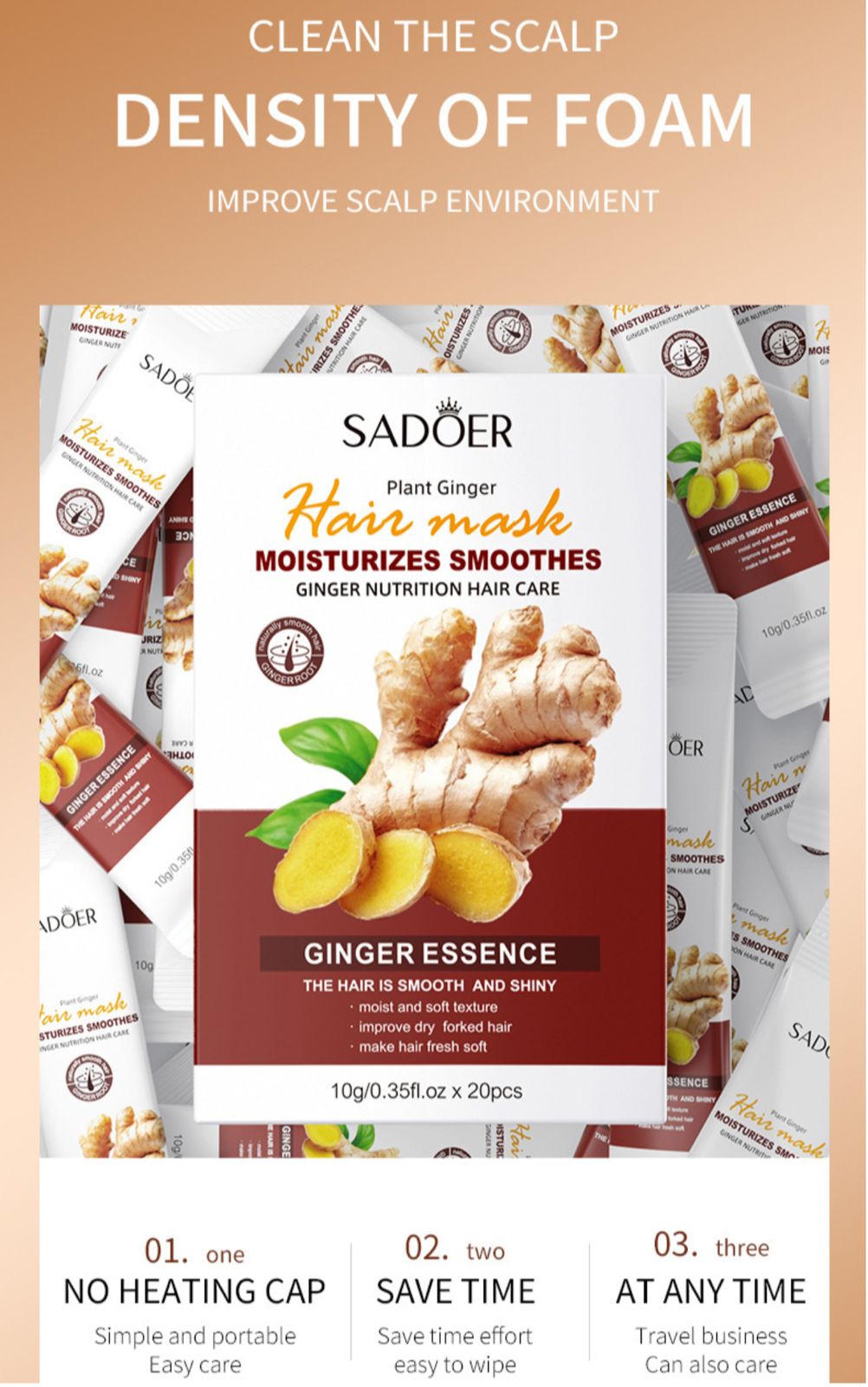 Sadoer Plant Ginger Moisturises Smoothes Hair Mask (20 Sachets)