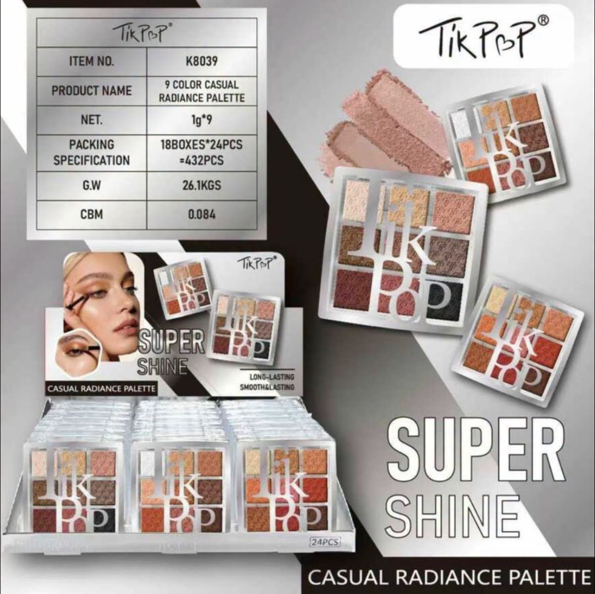 TikPop 9 Color Casual Radiance Eyeshadow Palette Pack of 3
