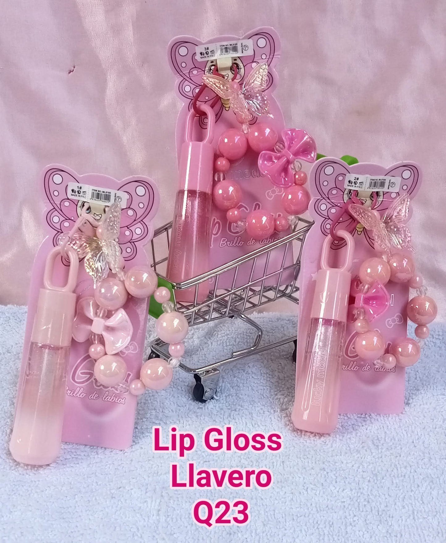 Lucky Model Butterfly Lip Gloss with Keyring Bag Charm