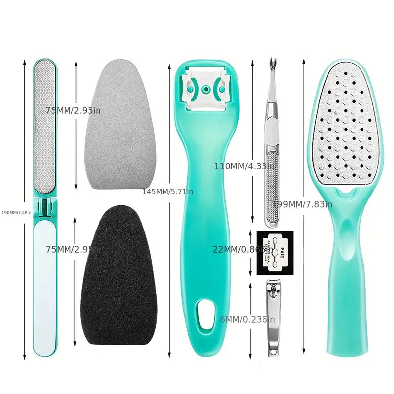 8in1 Stainless Steel Professional Pedicure Tool Set Foot Scrubber Callus Remover