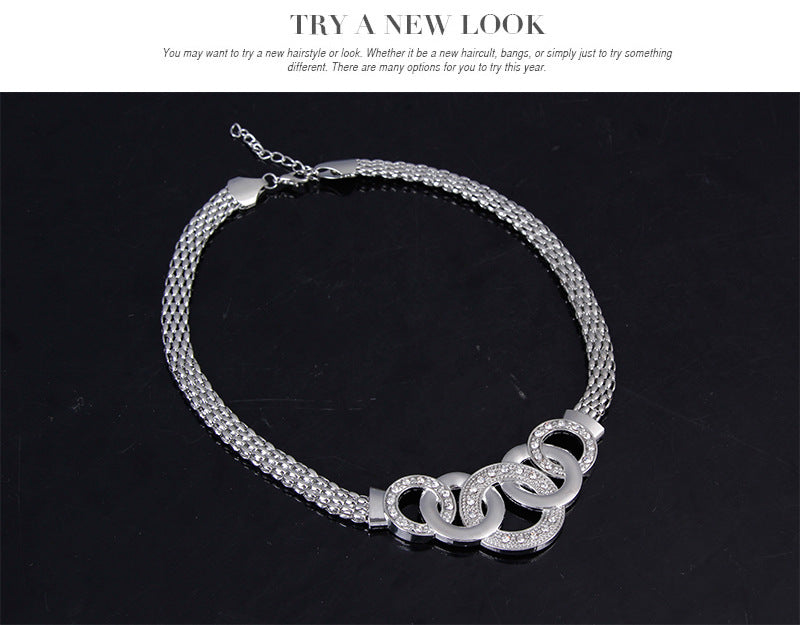 Jewellery Set Necklace Bracelet Earring Ring Silver Color
