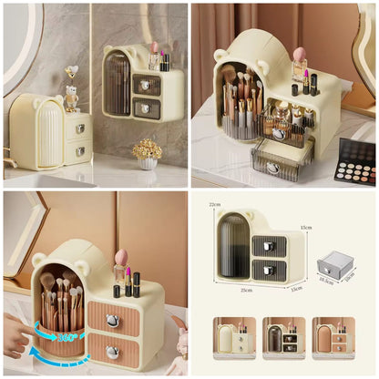 Bear Shaped 360 Makeup Brush Holder Wall-Mounted Dustproof With Drawer Lid