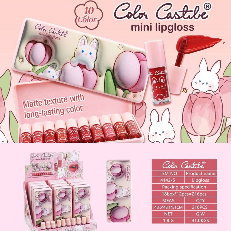 Color Castle Tulip Bunny Mini Lip Gloss 10Pcs Set