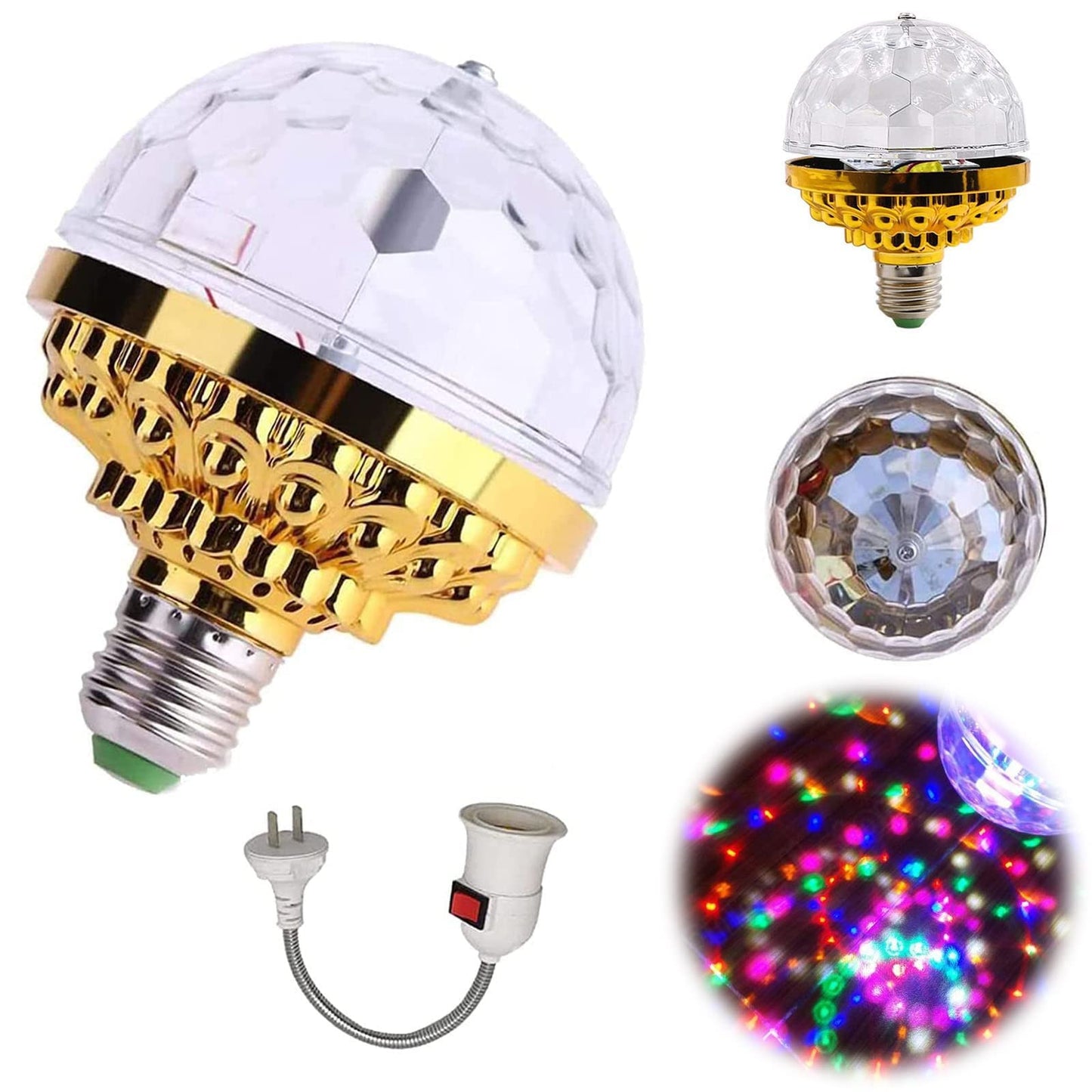 LED Multi Color Rotating Auto Crystal Ball Bulb With Socket