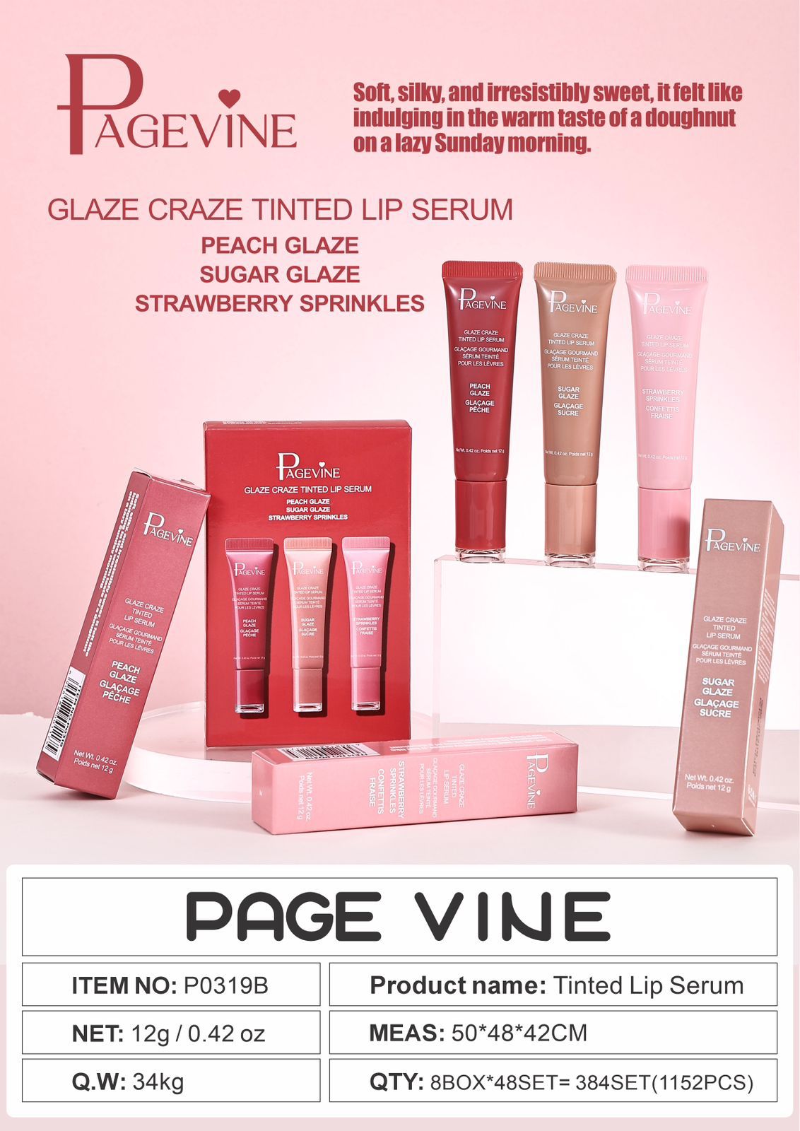 PageVine Glaze Craze Tinted Lip Serum 8Pc Set