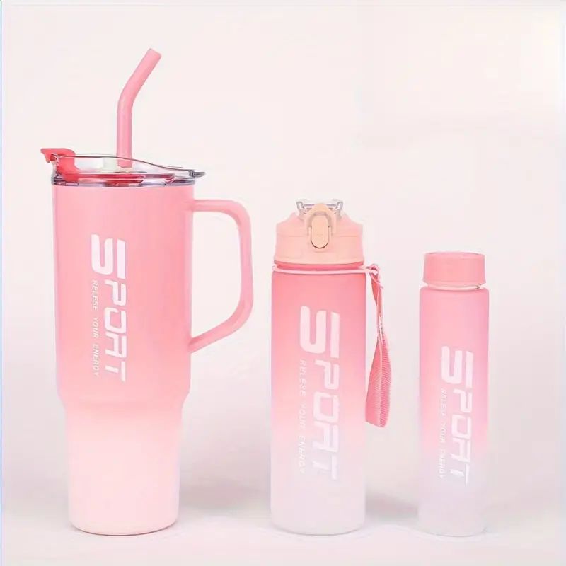 New Portable Sports Water Bottle Tumbler With Stickers 3pcs Set