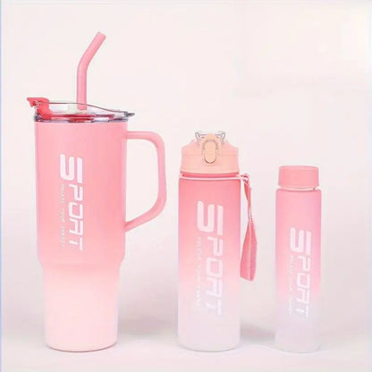New Portable Sports Water Bottle Tumbler With Stickers 3pcs Set