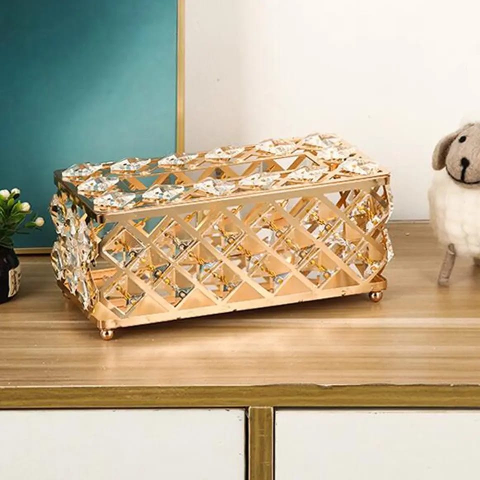 Fashion Crystal Tissue Box Rhinestones Gold Rectangle For Car Bedroom Kitchen