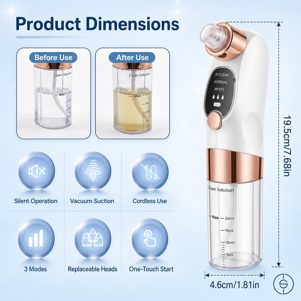 Blackhead Sucker Electric Pore Cleaner With 6 Heads And 3 Adjustable Levels Blackhead And Acne Extractor USB Rechargeable Deep Facial Cleansing Kit For Nose And Face