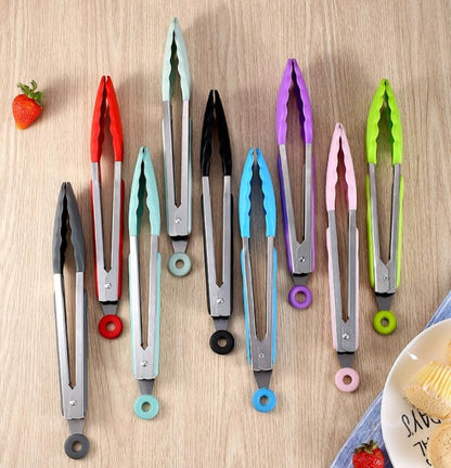 Stainless Steel With Silicone Food BBQ Grill Steak Clip Tong