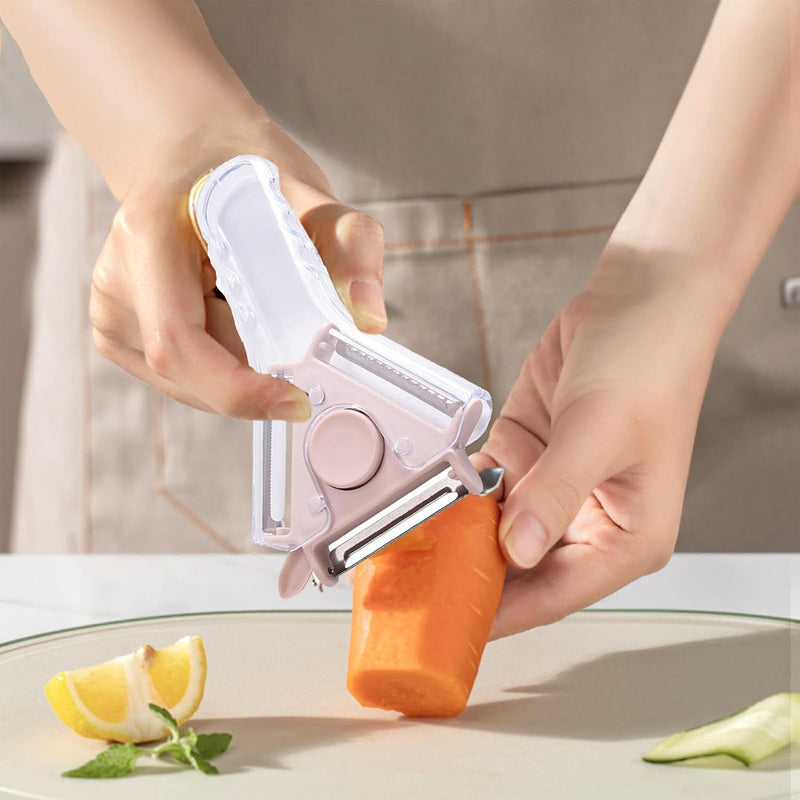 3 In 1 Multipurpose Handheld Stainless Steel Vegetable And Fruit Peeler With 3 Rotary Detachable Sharp Blades