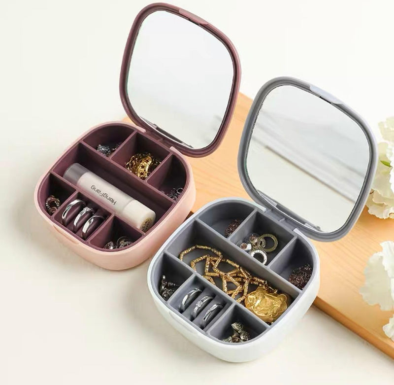 Portable Mini Jewelry Organizer Box With Mirror