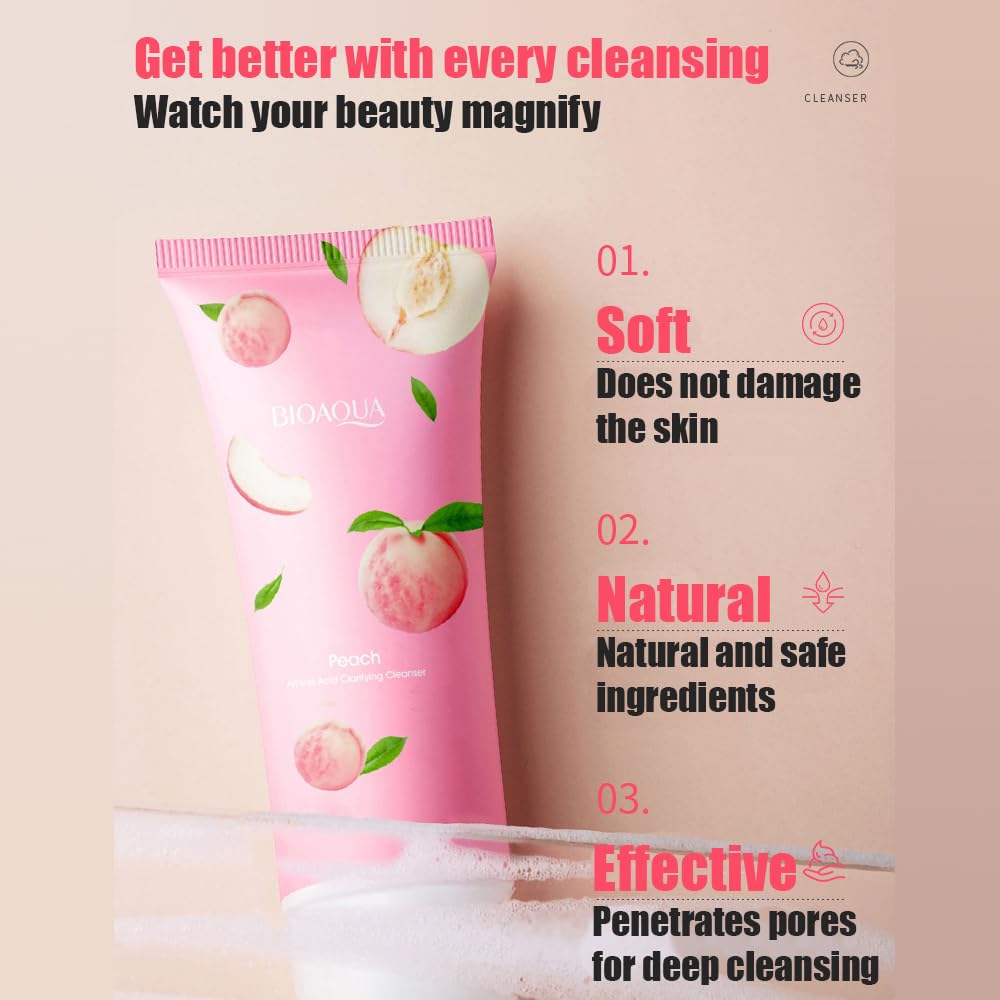 Bioaqua Peach Cleanser Foam Amino Acid Clarifying Facial Skin Cleansing
