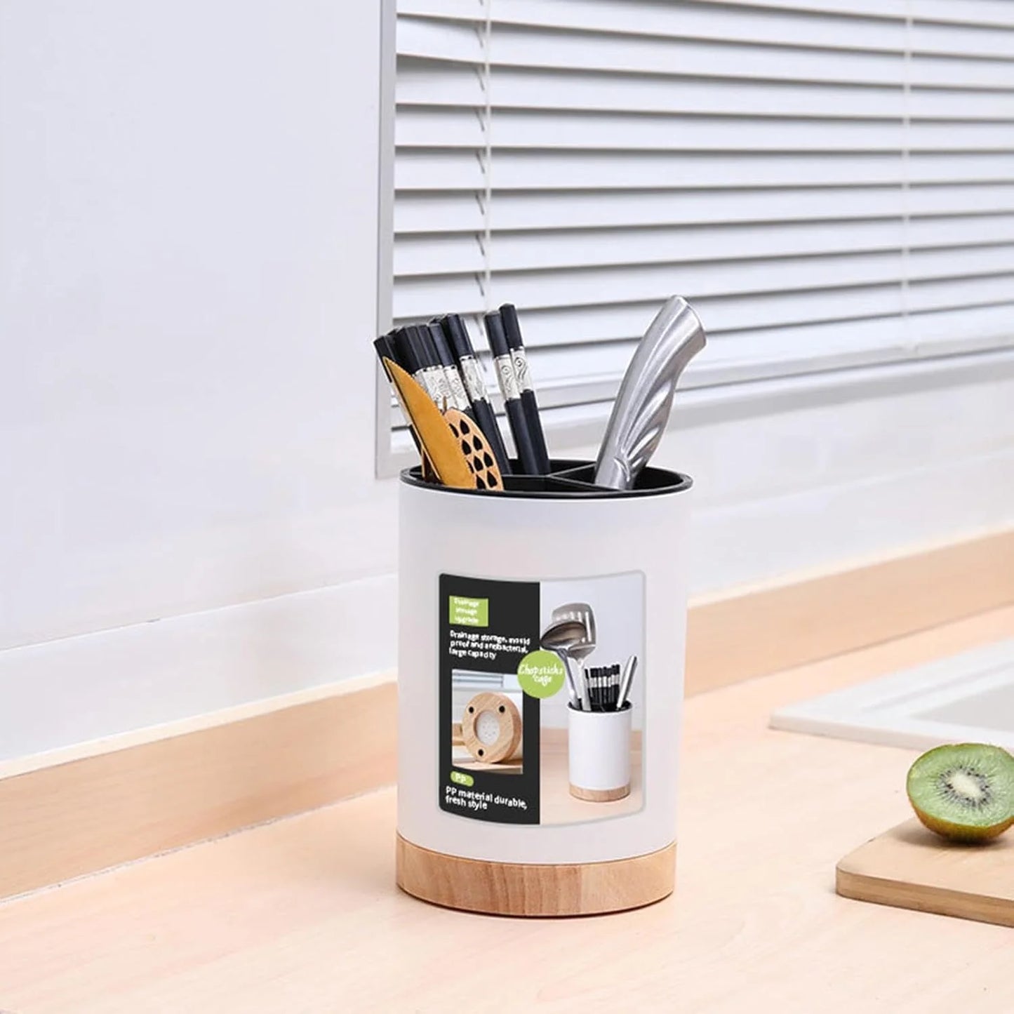 Wood Base Cutlery Storage Container – Black