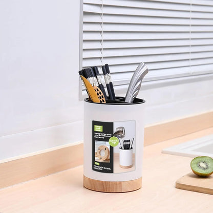 Wood Base Cutlery Storage Container – Black