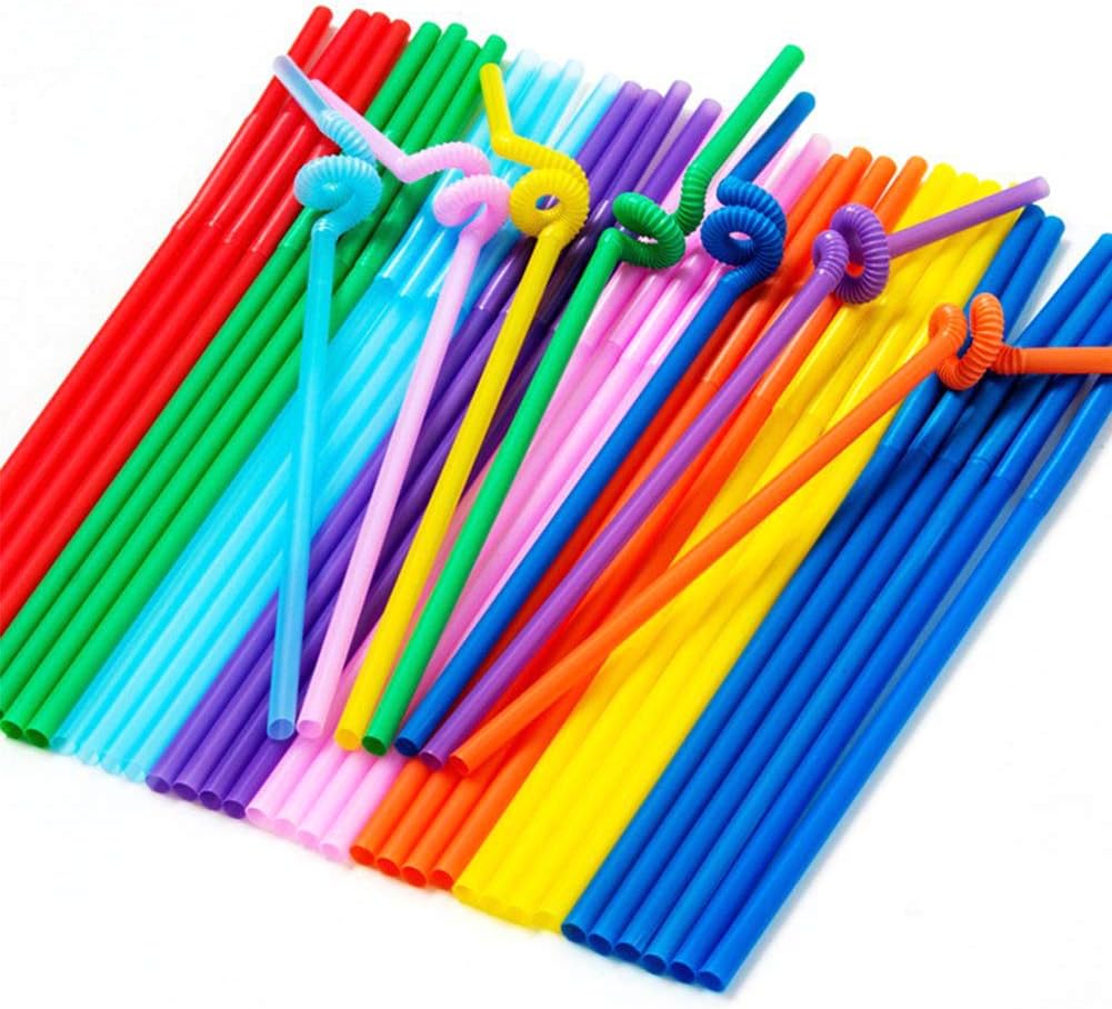 100Pcs Disposable Bendable Plastic Color Straw