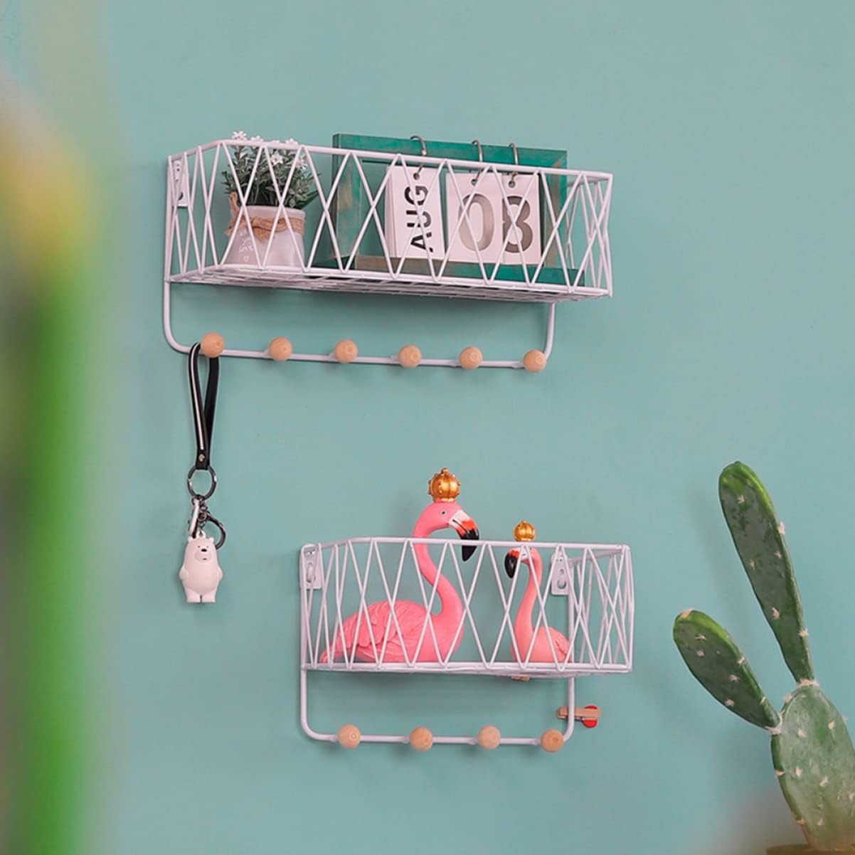 Wall Mounted Criss Cross Wall Shelf Storage Rack With Hook 0459