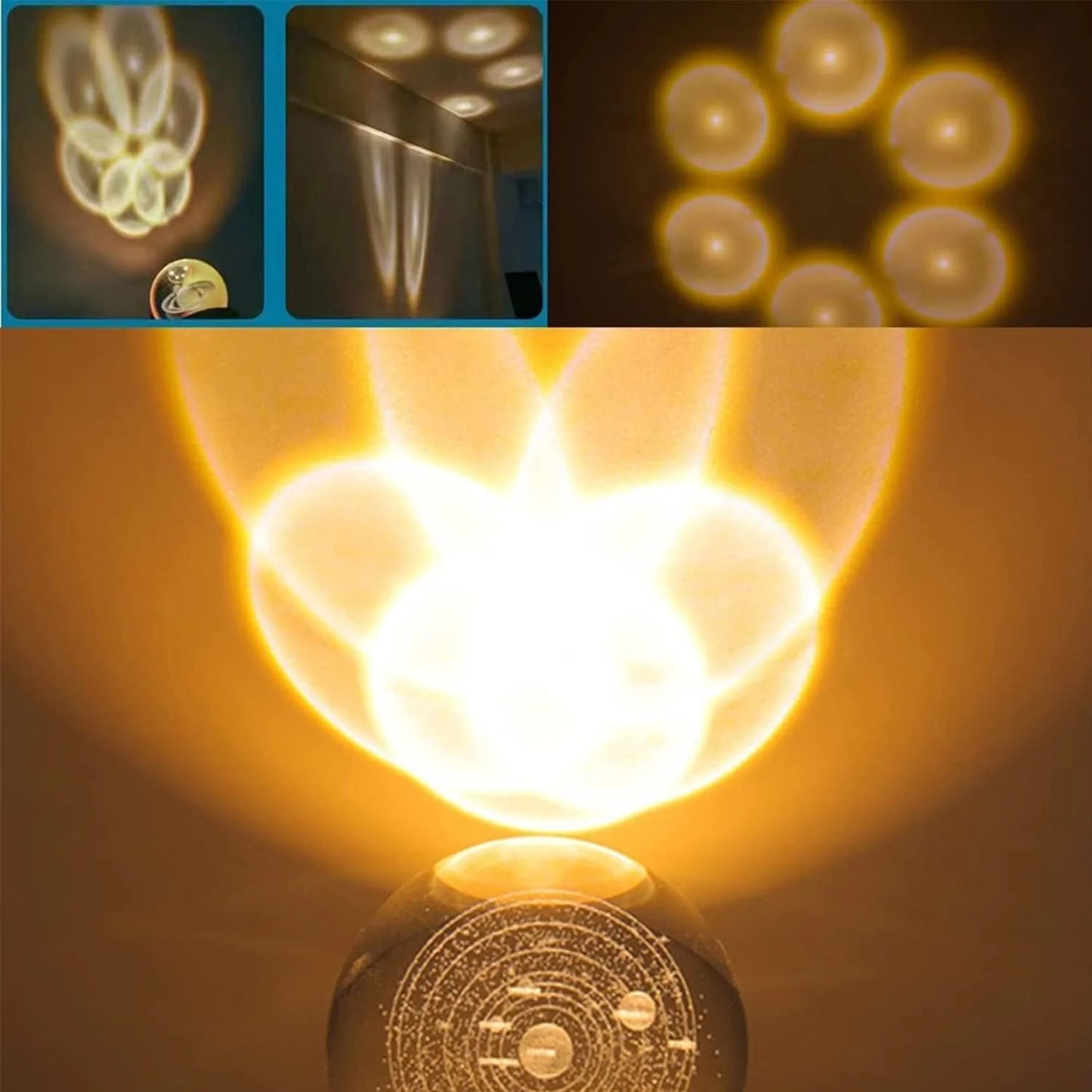 Night Lights 3D Crystal Ball Night Light Warm White Wooden Base Fantasy Decoration Ball Projection Lamp