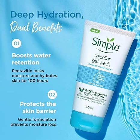 Simple Micellar Facial Gel Wash Hydrated Dewy-Fresh Skin Pentavitin Moisture Magnet Water Boost 150ml