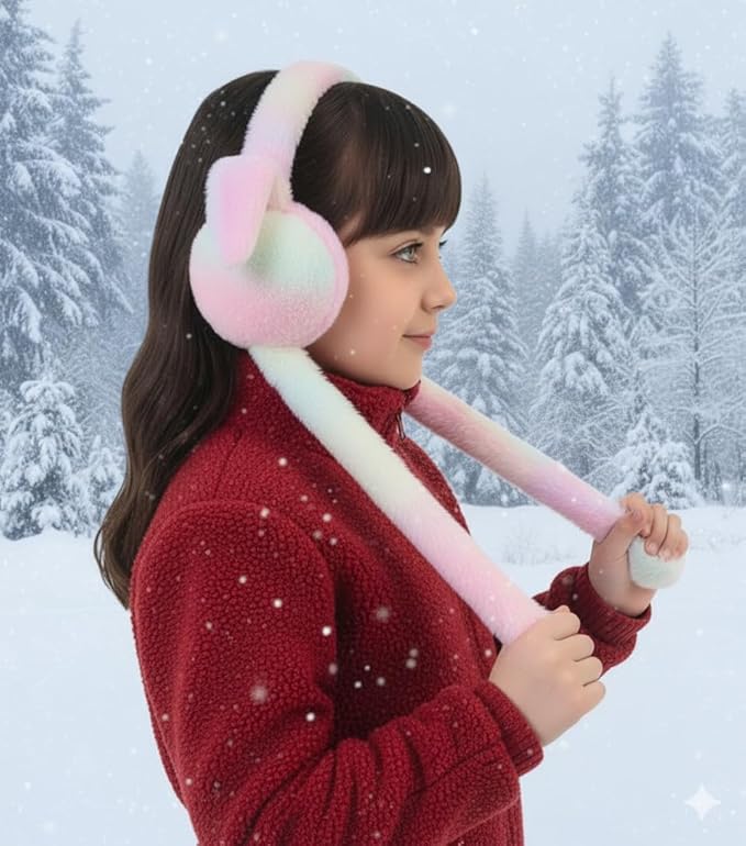 Kids Winter Plush Bunny Ear Earmuffs with Long Paws Soft Warm Noise-Reducing Ear Warmer