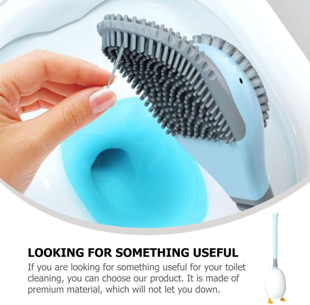 Duck Wall Mount Toilet Cleaning Brush Silicone Scrubber With Long Handle