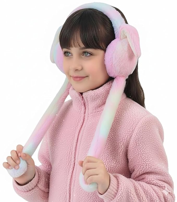 Kids Winter Plush Bunny Ear Earmuffs with Long Paws Soft Warm Noise-Reducing Ear Warmer