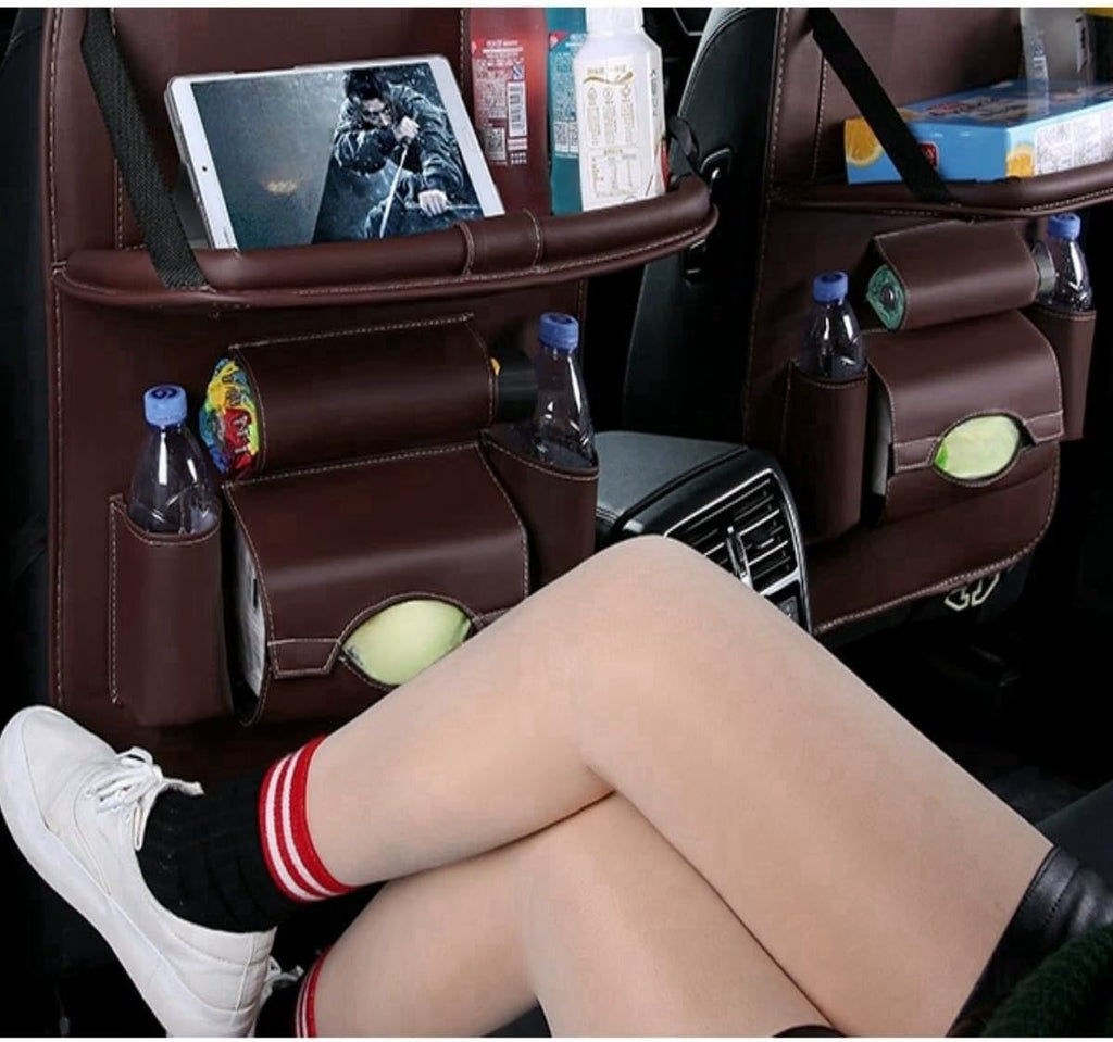 Car Back Seat Storage Bag With Foldable Table Tray Tablet Holder Tissue Box Auto Back Seat Organizer