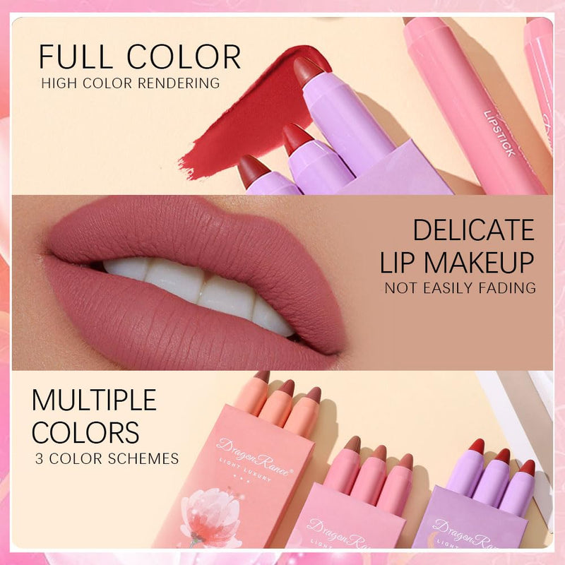 Dragon Ranee Light Luxury Nude Matte Lipstick Lip Crayon 3Pcs Set