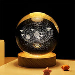 Night Lights 3D Solar System Crystal Ball Night Light Warm White Wooden Base Fantasy Decoration Ball Projection Lamp