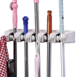 Multipurpose Wall Mounted Mop Holder Hanging Broom Holder Stand 5 Positions with 6 Hooks