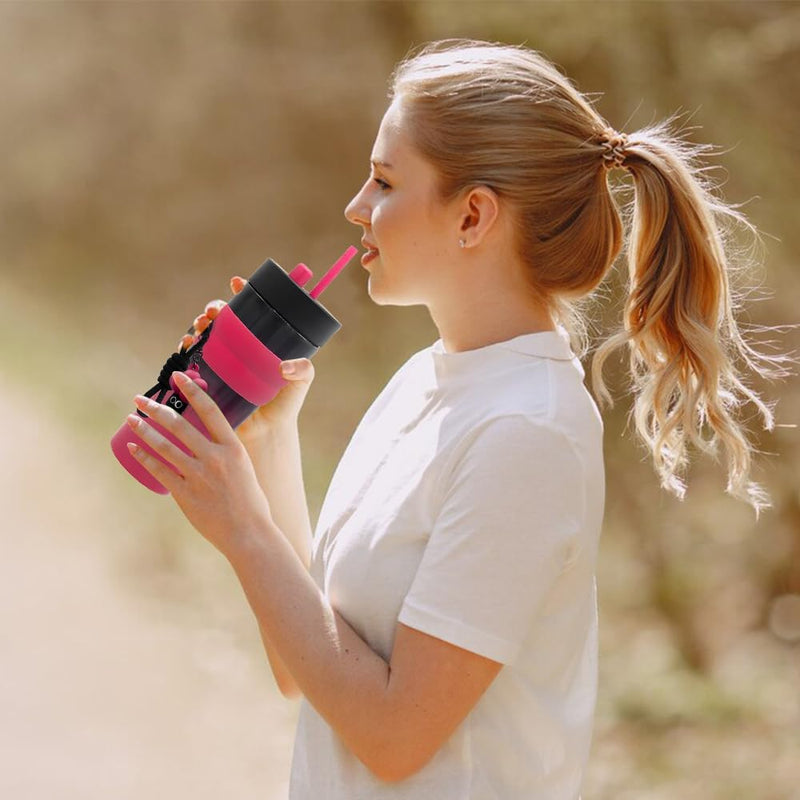 Stainless Steel Thermal Mug with Lid and Straw Leak-Proof Tumbler With Holding Strap 500ml