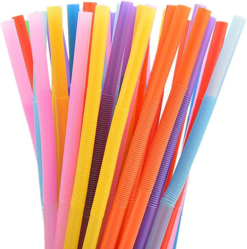 100Pcs Disposable Bendable Plastic Color Straw