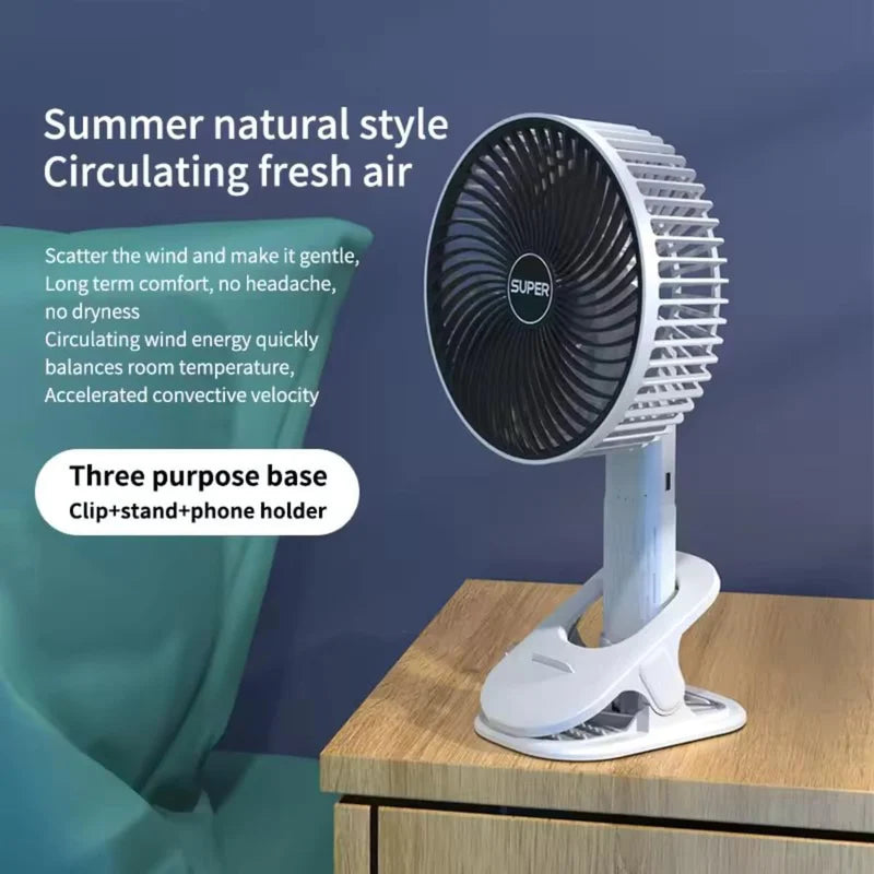 Portable Small Clip Fan With Phone Stand Lightweight Mini Handheld Cooling Fan Rechargeable Table Fan