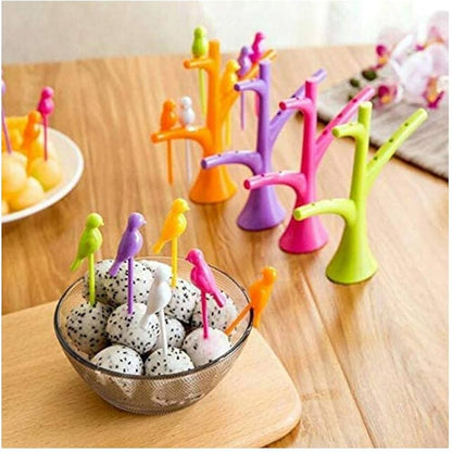 Mini Bird Shape Toothpick Fruit Fork With Tree Shape Stand