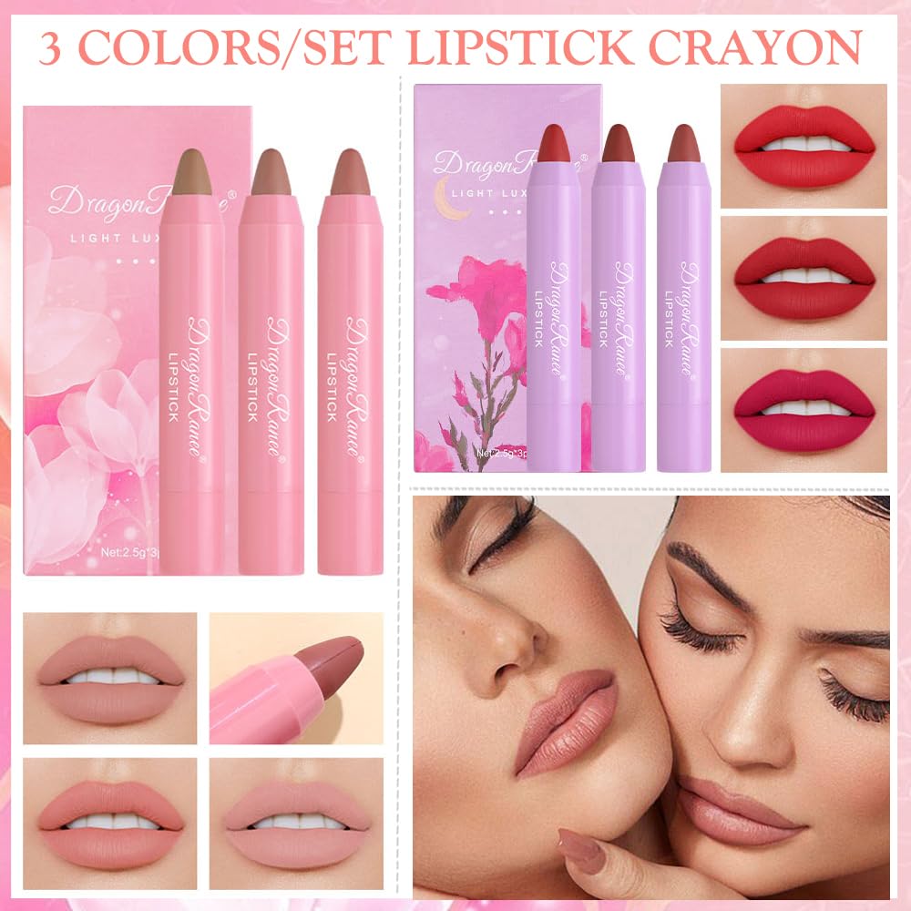 Dragon Ranee Light Luxury Nude Matte Lipstick Lip Crayon 3Pcs Set