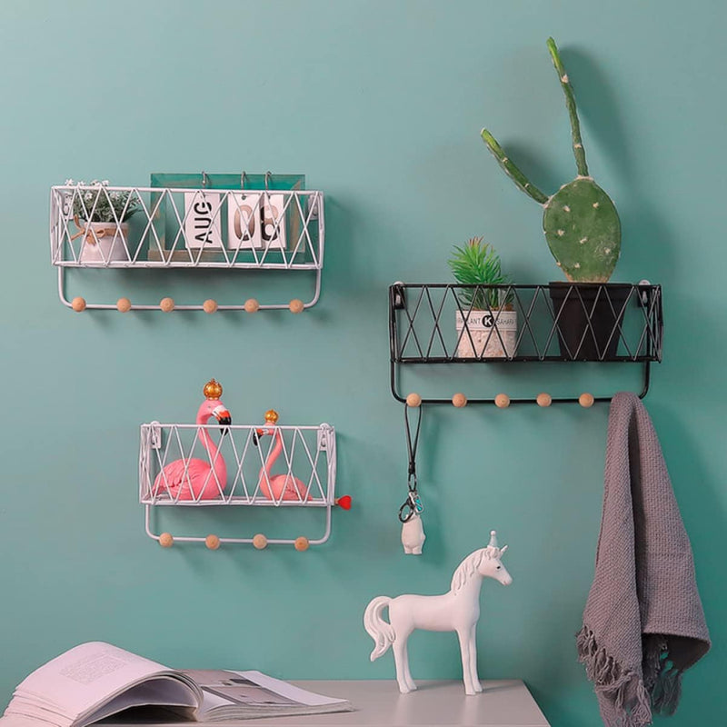 Wall Mounted Criss Cross Wall Shelf Storage Rack With Hook