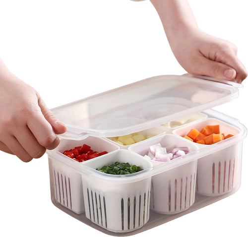 Vegetable Fruit Basket 6 Grid Storage Box With Lid