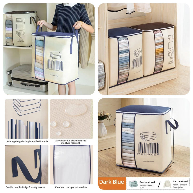 Multipurpose Non Woven Storage Bag Organizer With Handle Transparent Visual Window for Clothes & Blanket A quality