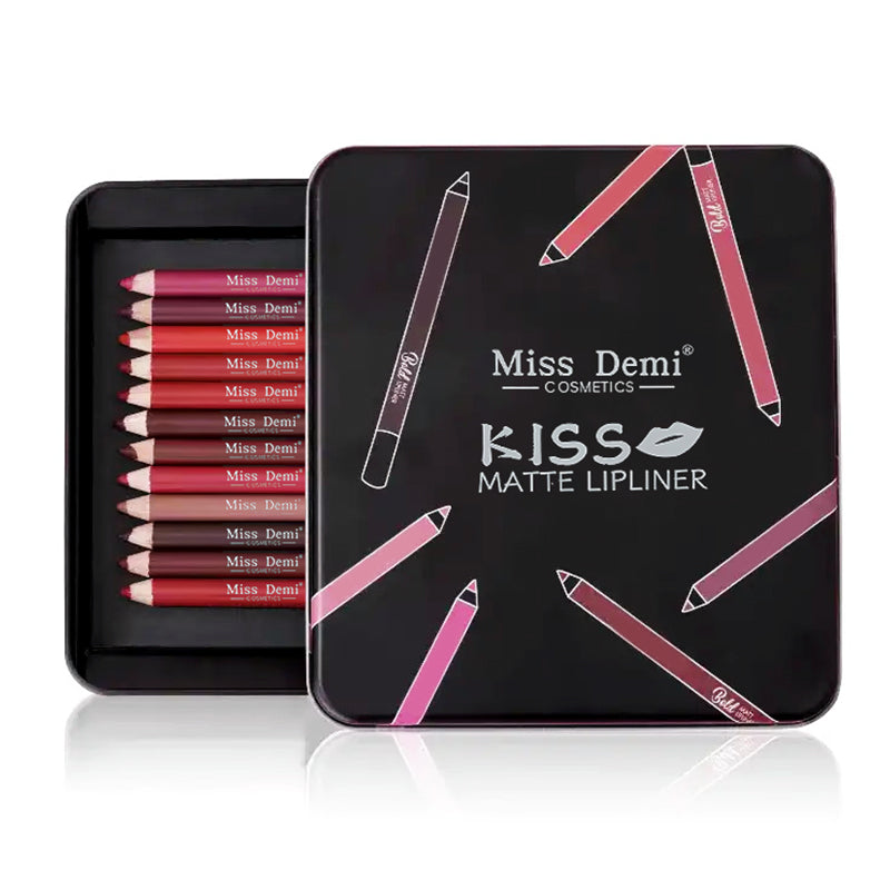 Miss Demi Matte Creamy Lip Liner Pencil – Long Stay, Smudge Free & Waterproof (12 Smooth Shades Set)