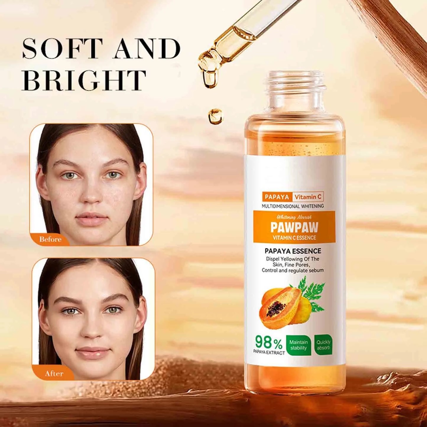 Bioaqua Paw Paw Vitamin C Essence Papaya Extract Brightening Anti Oxidation Deep Hydration Moisturizing Serum 30ml