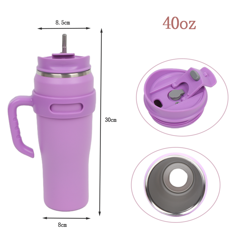 Vacuum Double Walled Tumbler With Handle And Straw Leak-Proof Lid