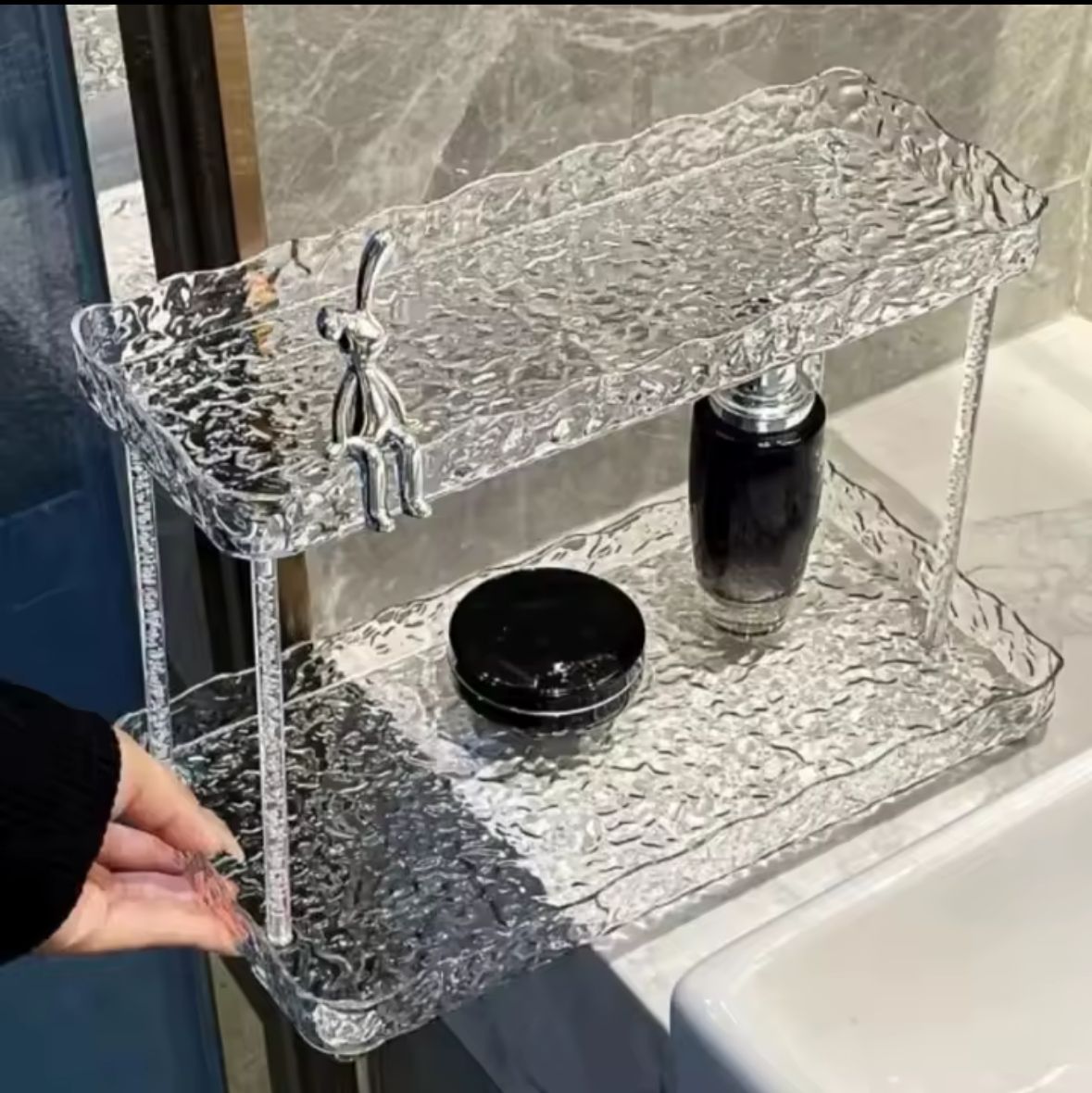 Rabbit Diamond Pattern 2-Tier Acrylic Makeup Cosmetic Organizer