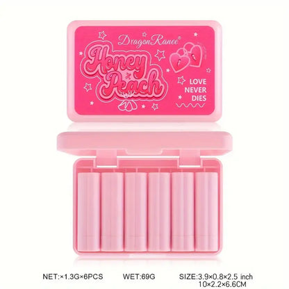 Dragon Ranee Honey Peach Love Never Dies Mini Matte Lipstick 6Pcs in Box