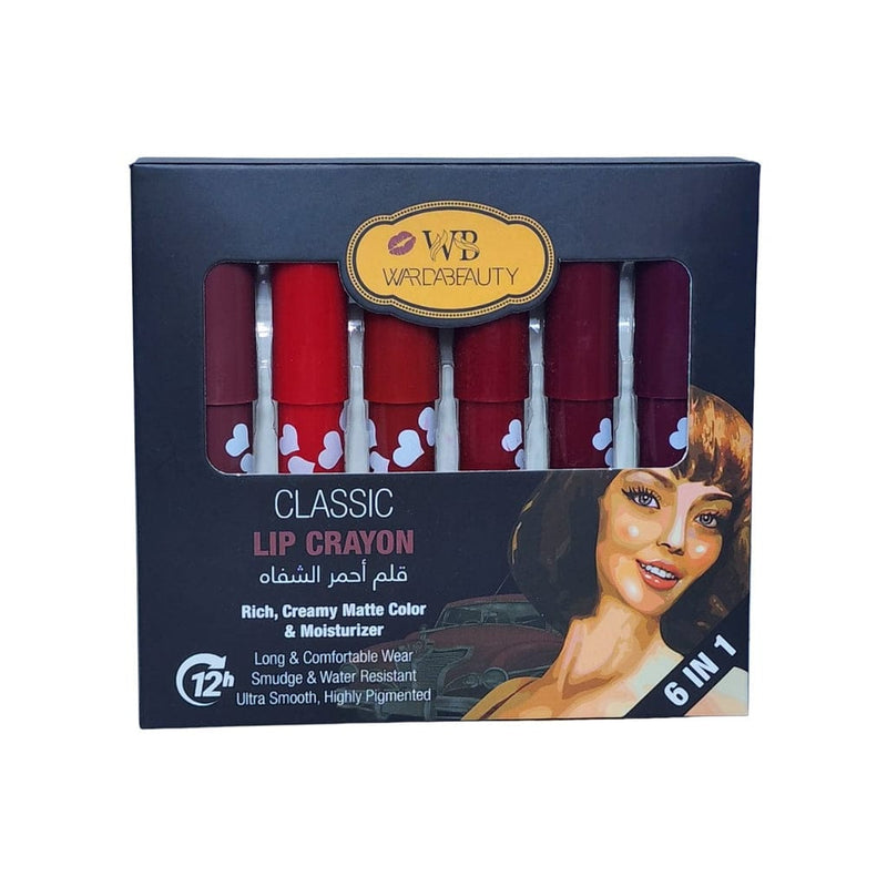 Warda Beauty Rich Creamy Matte Color Classic Lip Crayon 6cs Set