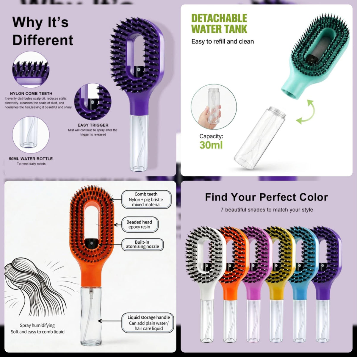 2-in-1 Misting & Detangling Hair Brush