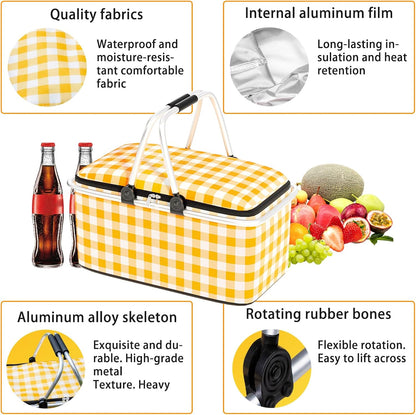 Multipurpose Portable Foldable Large Capacity Insulated Picnic Basket Bag Aluminum Cooler Bag For Outdoor Camping Travel