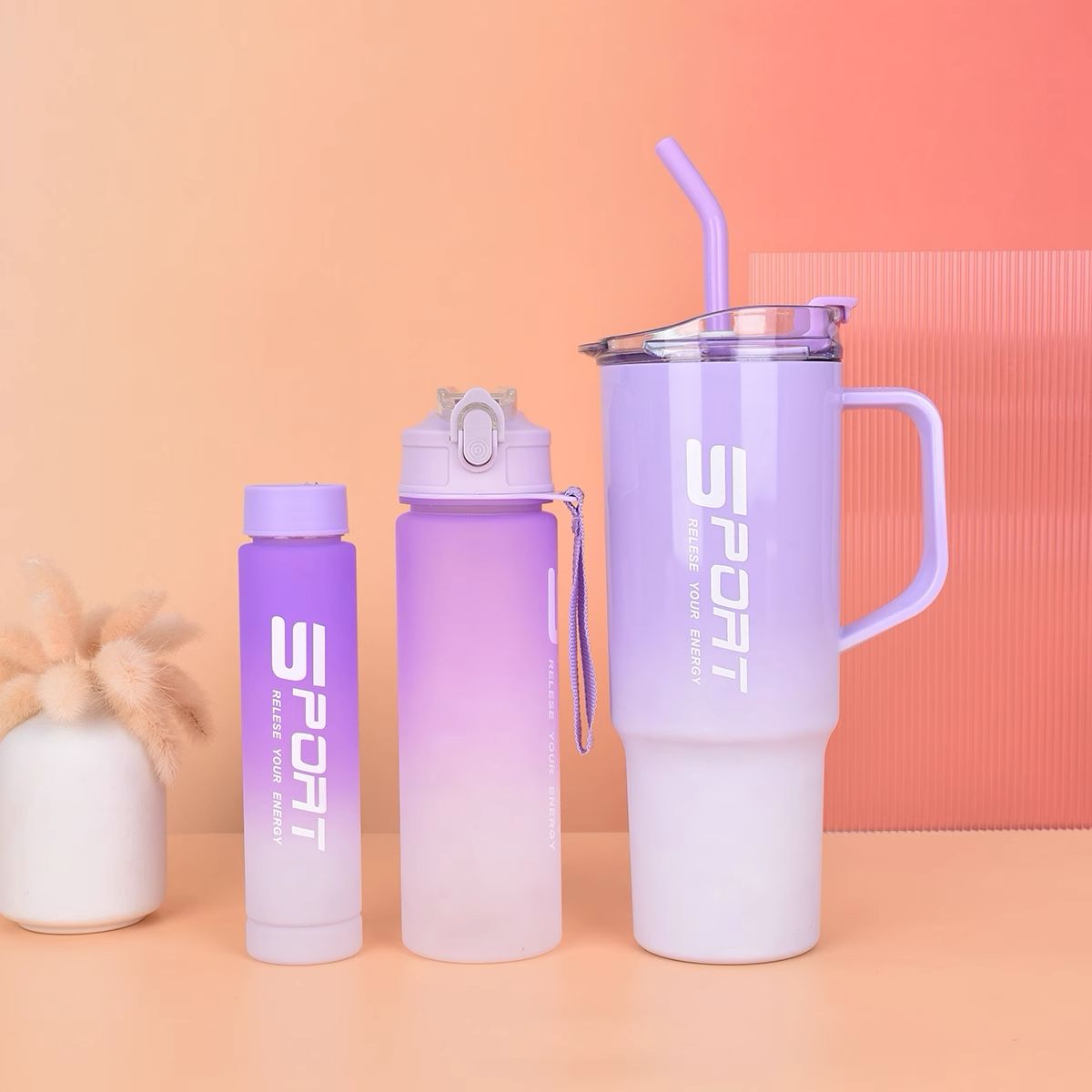 New Portable Sports Water Bottle Tumbler With Stickers 3pcs Set